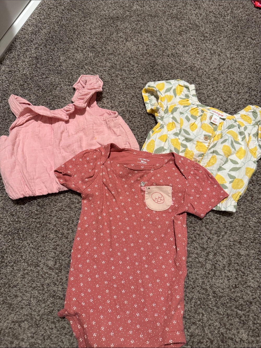 3 pc bundle Carter's Pink, Rose & Yellow Girls Tank Tops and Bodysuit Set